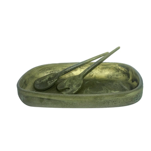 Ensemble de saladiers ovales en résine faits à la main de luxe avec ustensiles assortis, plateau de service décoratif, vaisselle écologique, passe au lave-vaisselle - Product Image 6