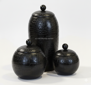 Antique <b>Gold</b> <b>Croc</b>-Embossed Handcrafted Europe Style Decorative Aluminum Canisters Buckle Lids for Luxury Home Decor Storage - Product Image 5