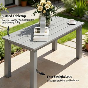 Tavolo da Pranzo Rettangolare Grigio per Esterni, Giardino e Terrazza (Solo Tavolo) - Product Image 4