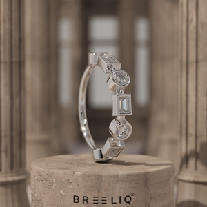 14K Lab Grown Diamond Geometric Ring Bezel Set Round Baguette Gold Band Modern Minimal Fine Jewelry for Women - Product Image 1