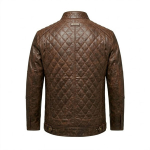 Veste en cuir marron matelassée en diamant pour homme Kadia, veste en cuir pour homme de haute qualité personnalisée - Product Image 5