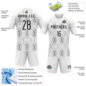 Uniforme de Voleibol Sublimado con Forma Geométrica Blanca y Negra Personalizado a Precio de Fábrica al por Mayor, 100% Poliéster Ligero con Cuello Redondo - Product Image 3