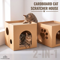 Maison à gratter pour chat en carton 2-en-1