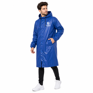 Custom Long Hooded Waterproof Blue <b>Rain</b> <b>Coat</b> PU PVC Windproof Outdoor Fishing Hiking Workwear <b>Men</b> Women OEM ODM All Season - Product Image 2