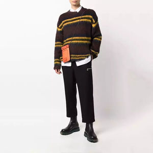 Pull en mohair tricoté à rayures, manches longues, épais, pour l'hiver, anti-boulochage - Product Image 2