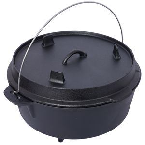 Pentola in ghisa pretrattata con coperchio a padella, ideale per campeggio, cottura a caminetto, barbecue e focolare. - Product Image 3