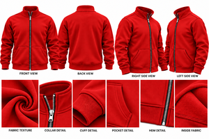 Custom <b>Men</b>’s <b>Red</b> <b>Fleece</b> Jacket Stand Collar Full Zip Sportswear Teamwear & Bulk Wholesale - Product Image 6