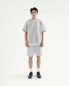 T-shirt uni tricoté à manches courtes pour homme avec bordure côtelée, couleurs unies, coupe oversize, Routine Vietnam, écologique - Product Image 3