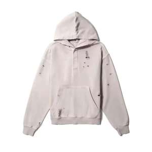 เสื้อฮู้ดดี้สตรีทแวร์ผ้าฟลีซสำหรับผู้ชายสไตล์วินเทจแบบทำสีซีดจาง ลวดลายสาดสี ล้างสีแบบแอซิดวอช ไม่มีลายพิมพ์ - Product Image 3