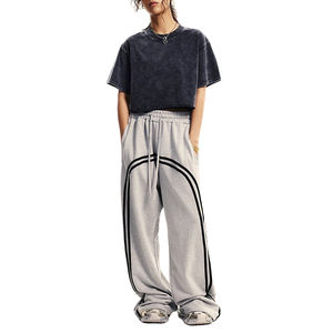 Customize Streetwear High Quality Vintage Acid Wash <b>Sweatpants</b> 100% Cotton Black Stripes Stylish <b>Oversized</b> <b>Sweatpants</b> WithPocket - Product Image 1
