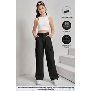 Pantalon cargo en denim noir Y2K coupe ample pour femme, taille haute, extensible, multipoches, style utilitaire décontracté, streetwear, tailles 26 à 40 - Product Image 3