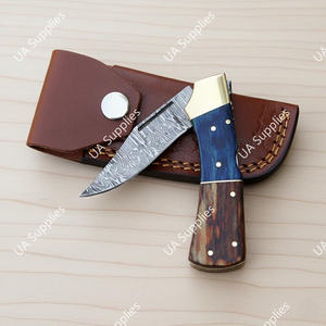 มีดพับเหล็กดามัสกัส ด้ามทองเหลือง ไม้พัคก้าหลากสี คุณภาพสูง เกรดอุตสาหกรรม รับผลิตแบบ OEM/ODM ขายส่ง ปรับแต่งได้ - Product Image 2