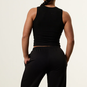 Women Black Knitted Turtleneck <b>Crop</b> Tank <b>Top</b> Casual Breathable Solid Color Spandex Polyester Workout Wear - Product Image 4