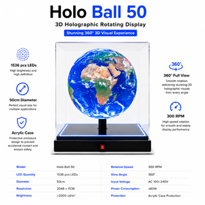 Holo Ball 50, sphère LED holographique 3D, diamètre 50 cm, vue à 360 degrés, affichage publicitaire intérieur, rotation HDR10+, 1080P, 1 an - Product Image 3