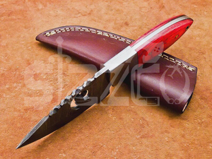 Couteau de chasse OEM Wirecut en acier Damas, lame fixe, manche en bois, couteau de camping et d'extérieur EDC avec étui en cuir - Product Image 2