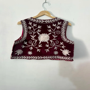 Opulent Short Floral Suzani Velvet Breathable Cotton Gilet with Artistic Embroidery Boho <b>Waistcoat</b> Sleeveless Layering Jacket - Product Image 3