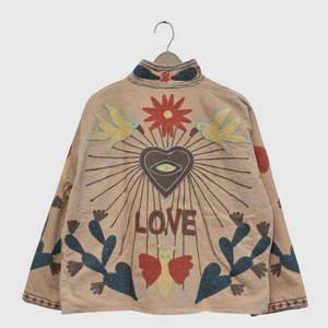 Veste à col mandarin brodée à la main avec motif géométrique, manches longues, style velours, design blouson pour adulte, idéale pour l'automne - Product Image 3