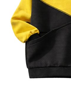 เสื้อสเวตเชิ้ตผู้หญิงสีเหลืองและดำแบบคัลเลอร์บล็อก ผ้าฟลีซนุ่ม คอกลม สวมใส่สบาย เหมาะสำหรับฤดูหนาว อุ่นสบาย ทันสมัย - Product Image 6