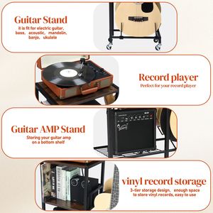 Supporto per Chitarra Pieghevole Multifunzionale con 3 Porte USB, 2 Prese AC, Porta Chitarre a 2 Livelli per Chitarre Acustiche, Elettriche e Bassi - Product Image 5