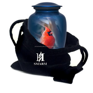 โกศใส่ศพศพสีฟ้ามันวาวดีไซน์นกคลาสสิกสำหรับผู้ใหญ่ขี้เถ้ากระดูกมนุษย์ทำด้วยมือ - Product Image 3