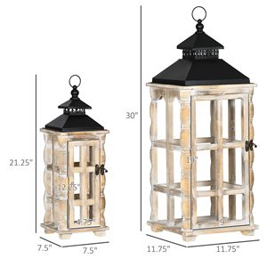 Juego de 2 Faroles Rústicos de 31 y 22 Pulgadas, para Interiores y Exteriores, de Madera Natural Negra Envejecida, Forma Cuadrada, Decorativos, Colgantes - Product Image 3