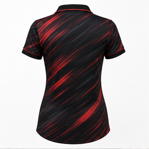 Polo Deportivo Personalizado para Mujer, Color Negro y Rojo, de Secado Rápido, Transpirable, Manga Corta, para Golf, Tenis, Uniforme de Equipo WPS-0759 - Product Image 2