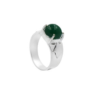 Anillo de Ónix Verde Hecho a Mano, Anillo de Piedra Preciosa Redonda de Ónix Verde Natural, Chapado en Plata con Acabado Mate, Anillos Boho con Piedra Verde - Product Image 2