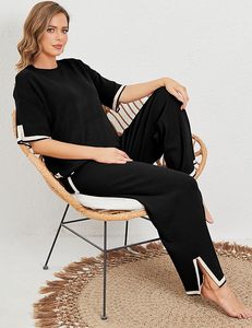 Ensemble de pyjama pour femme – Doux et confortable avec passepoil blanc contrastant, élégant pour la détente et la nuit - Product Image 2