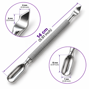 Pousse-cuticules double extrémité MJW, ciseaux à ongles biseautés, nettoyeur d'ongles en acier inoxydable, manche antidérapant moleté, outils de manucure et pédicure - Product Image 5