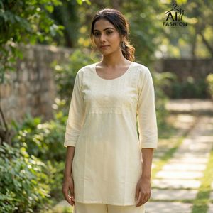 Kurtis Cortos de Rayón Negro para Mujer con Bordado Blanco, Ropa Casual Tradicional India y Pakistaní, Largo Midi, Corte Regular - Product Image 5