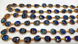 Natural Lapis Lazuli <b>Copper</b> Turquoise 12to15mm Free Shape Bezel Connector <b>Chain</b> Sold Per foot - Product Image 4