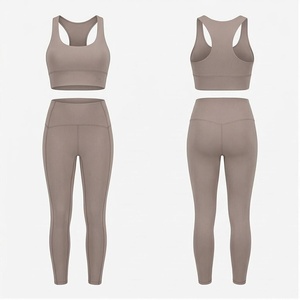 2 Piece Yoga Set Racerback Crop <b>Top</b> High Waist Full Length Leggings Solid Color Seamless <b>Sweat</b> Wicking Breathable Women's - Product Image 1