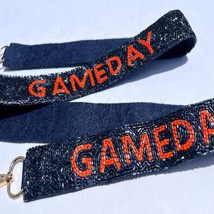 Correa de Bolso Elegante Hecha a Mano con Cuentas de Vidrio de Algodón Azul Rey y Naranja, Accesorio de Bolso con Personalización, Perfecto para el Día del Juego - Product Image 1