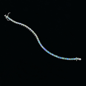 Bracelet tennis classique en opale cabochon taille ovale, plaqué argent sterling 925, bijoux fins unisexes, tendance pour mariage et soirée - Product Image 3