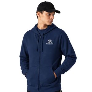 Navy Blue Full <b>Zip</b> Hooded Sweatshirt Long Sleeve Casual <b>Hoodie</b> with Drawstring and Front Side <b>Pockets</b> - Product Image 1