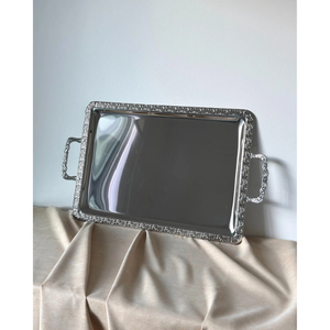 Plateau rectangulaire en acier inoxydable argenté, plateau de service décoratif, vaisselle pour la restauration, hôtel, restaurant, fournitures en gros - Product Image 5
