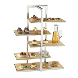 Five <b>Tier</b> Wooden <b>Cake</b> Stand With Stainless Steel Frame Rectangle Shape Reusable For Dessert Display Kitchenware Accessories - Product Image 1