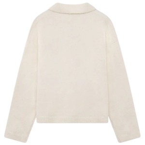 Pull-over en maille pour homme, blanc neutre, à manches longues, col boutonné texturé, décontracté, pour l'hiver, mélange de coton - Product Image 2