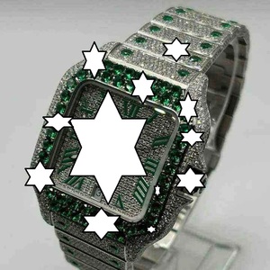 Montre de luxe NYC DIAMOND EMPIRE à mouvement automatique japonais, boîtier carré en acier inoxydable, cadran de 41 mm, moissanite verte - Product Image 5