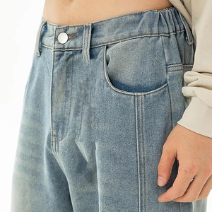 Jean en denim délavé taille haute à jambe large, coupe décontractée, bleu clair, en coton, pour le printemps - Product Image 6