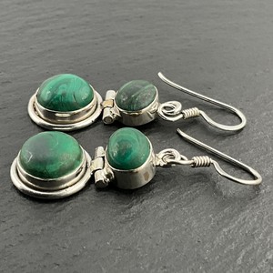 Vintage Malachite Sterling Silver Dangle Drop <b>Earrings</b> Handmade <b>Green</b> Gemstone Jewelry Elegant Gift For Women - Product Image 2