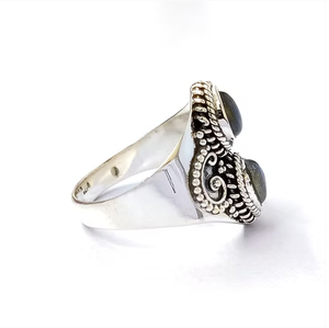 Vintage Style Double Teardrop <b>Labradorite</b> Gemstone 925 Silver Handmade Wide Band <b>Ring</b> Daily Wear - Product Image 3