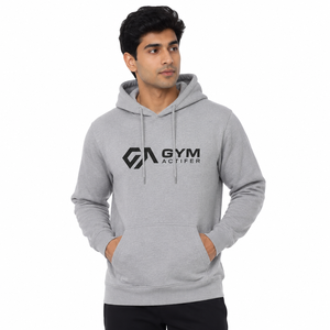Sudadera con Capucha para Hombre, Color Gris, con Logotipo Frontal, Impermeable, 100% Algodón, Felpa, Informal, para Deportes y Gimnasio - Product Image 4