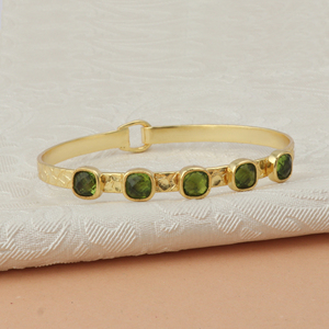 Bracelet jonc ajustable en laiton plaqué or 18 carats, style rétro, haut de gamme, avec péridot vert, bijoux de mode pour femmes - Product Image 4