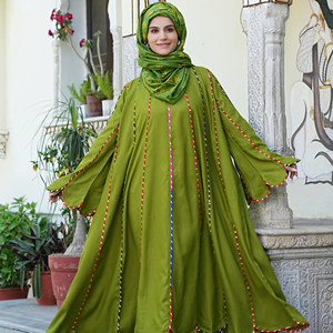 Abaya en coton ample à manches longues, col rond, coupe évasée, respirante, pour soirée décontractée, motif imprimé, vente en gros - Product Image 1