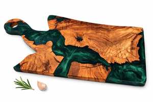 Tabla de cortar de madera y resina epoxi hecha a mano, premium, rústica, para cocina, para cortar y servir, para uso diario, de la India. - Product Image 6