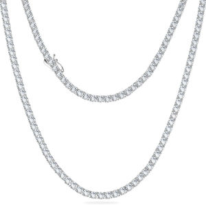 Unisex 925 <b>Sterling</b> <b>Silver</b> <b>Silver</b> Plated <b>Tennis</b> <b>Necklace</b> Brilliant Cut Claw Setting Box Chain Layered Certified Engagement - Product Image 2