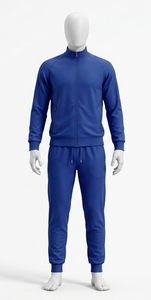 Ensemble de survêtement bleu zippé pour homme, coupe classique, couleur unie, décontracté, pour l'automne, avec sweat-shirt tricoté à col montant et pantalon - Product Image 1