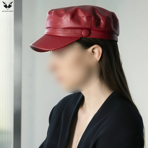 Gorras de Cuero Genuino Rojo, Estilo Vintage, de Alta Calidad, Clásicas, Cómodas, para Otoño/Invierno - Product Image 4