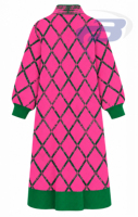 Alpha |   Kapa |   Cardigan long en tricot Argyle rose et vert pour femme Alpha, col mandarin, pull d'hiver avec poches